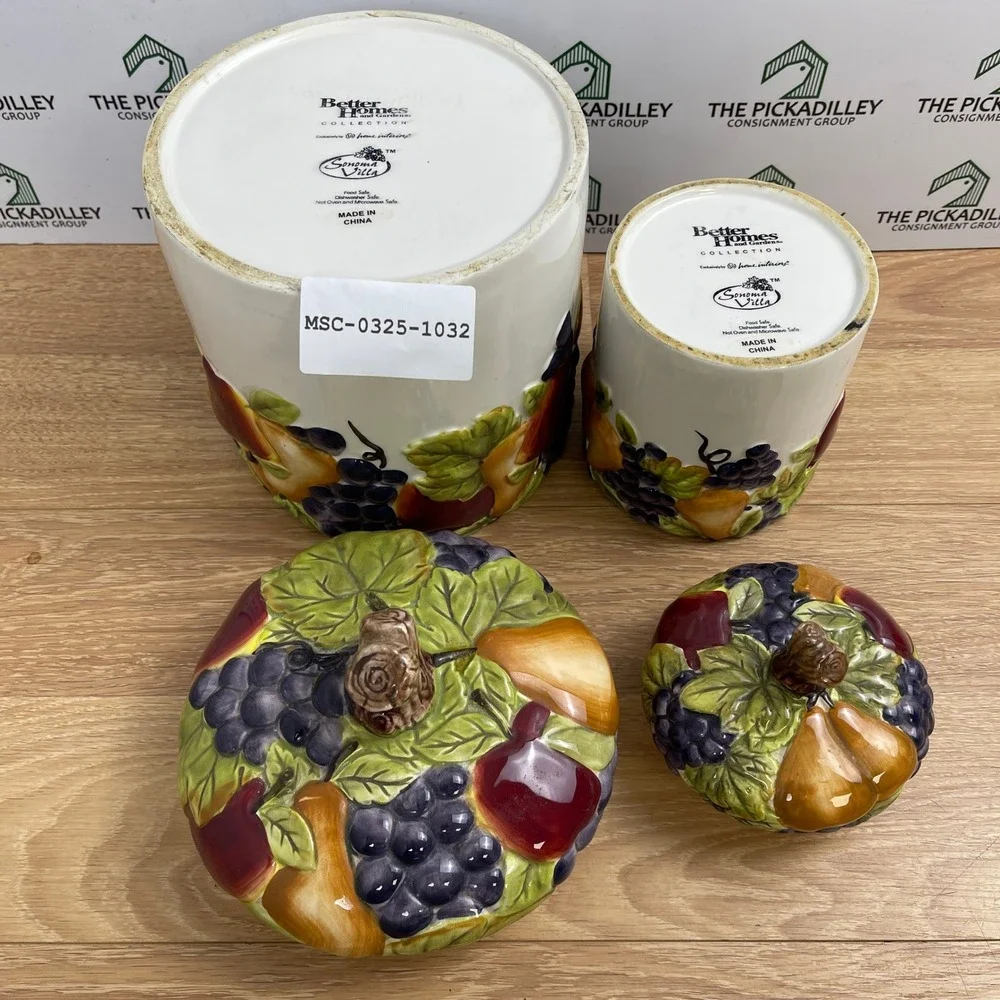 Vintage Better Homes & Gardens Sonoma Village Ceramic Fruit Canister Set 2pc